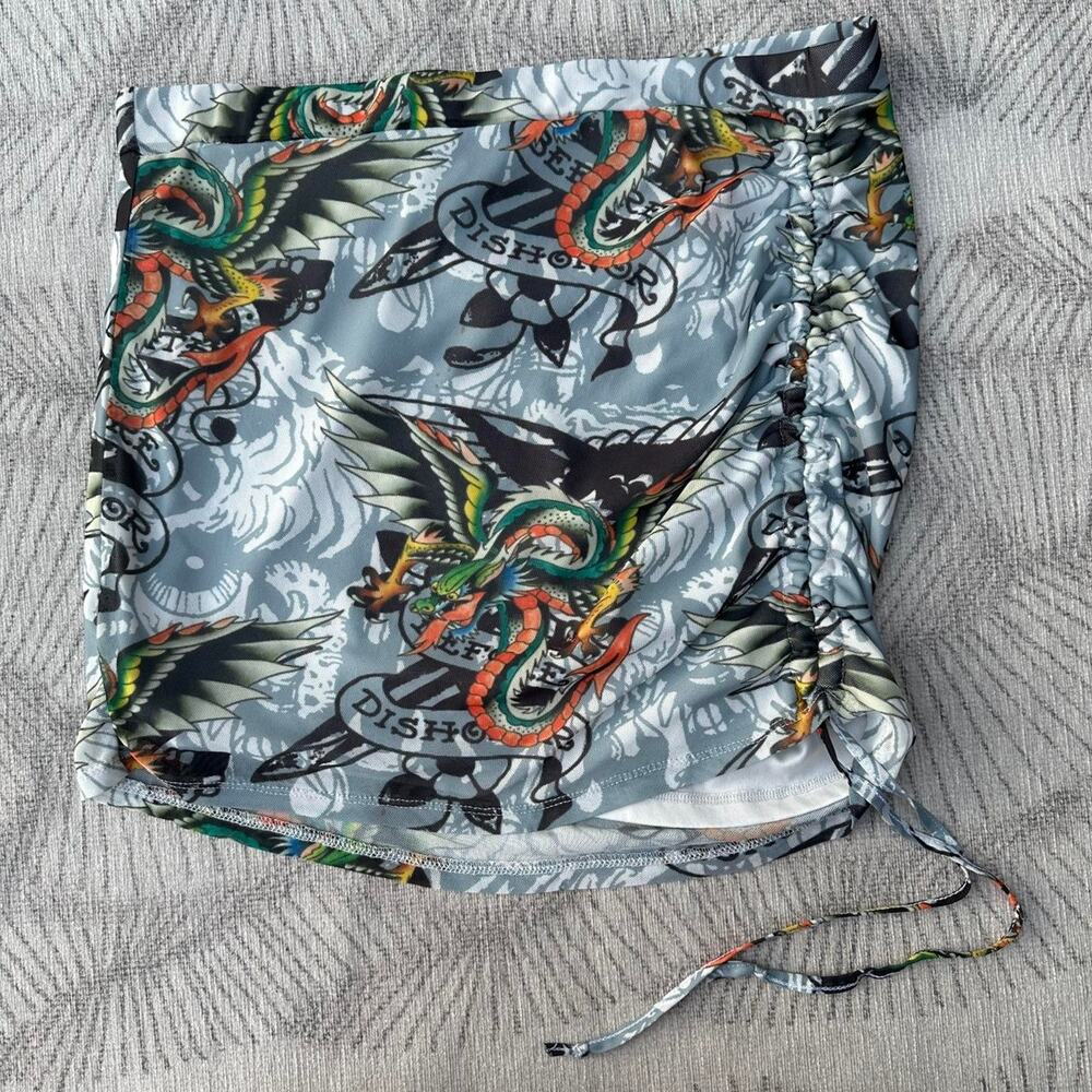y2k Ed Hardy Dragon Mesh Mini Skirt Women's XL